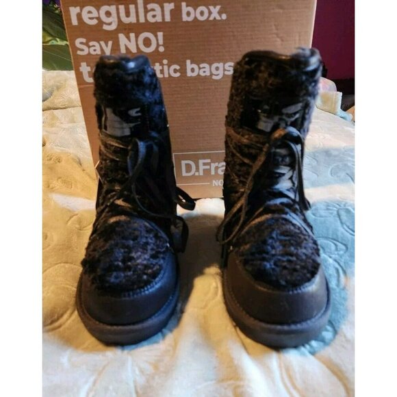 D.Franklin Snow Boots Size EU 38 / US 7 Napatec Plush Black Faux Fur Lined NIB - Picture 2 of 8